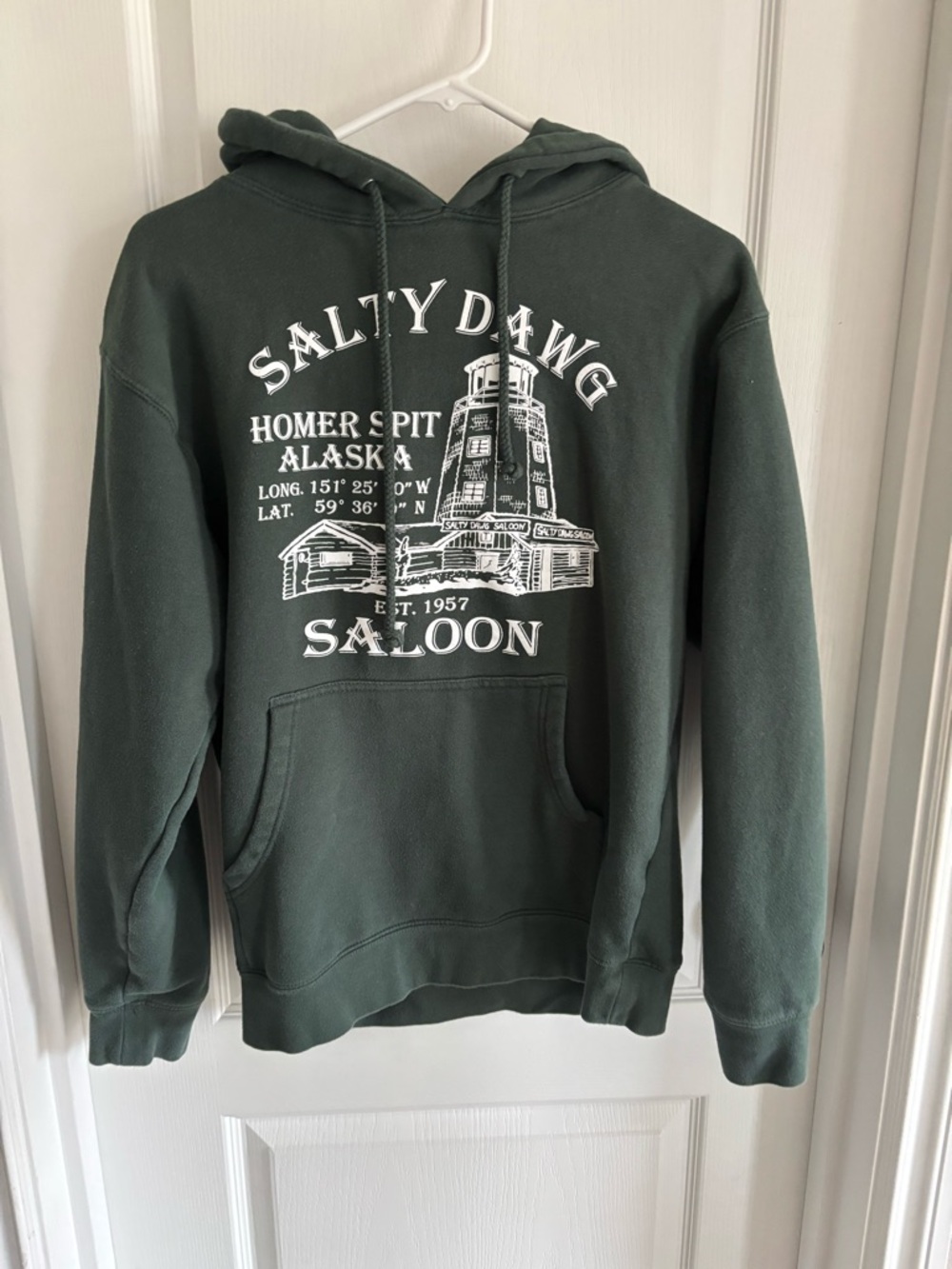 Women’s Salty Dawg Saloon Homer Spit Alaska Crewneck Hoodie - Forest Green